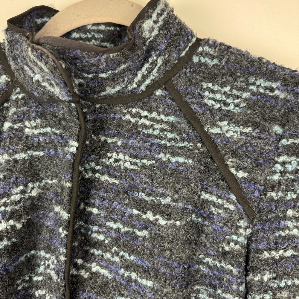Sandro Tie Waist Blazer Jacket Tweed Textured Wool Blend Blue Black, Size Small - Picture 5 of 12